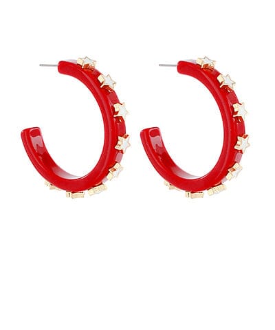 Trimmed Star Acetate Hoops Womens Earrings Golden Stella Red 