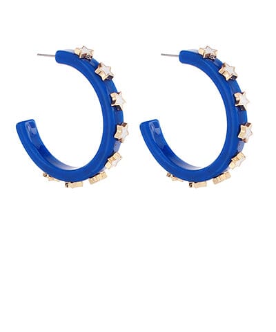 Trimmed Star Acetate Hoops Womens Earrings Golden Stella Royal 