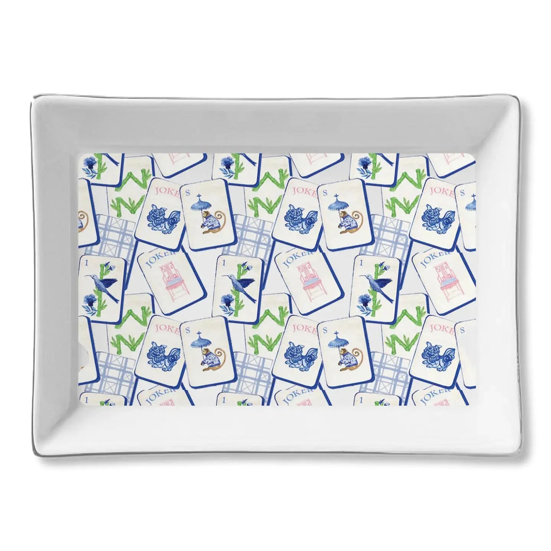 Trinket Tray Blue Mahjong Decorative Tray Toss Design 