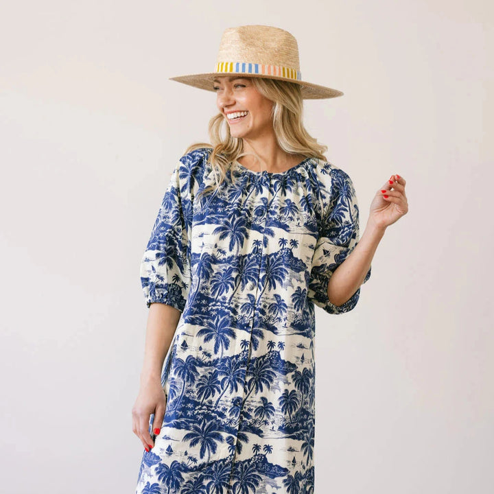 Tropical Toile Palm Hat Sunhat Sunshine Tienda 