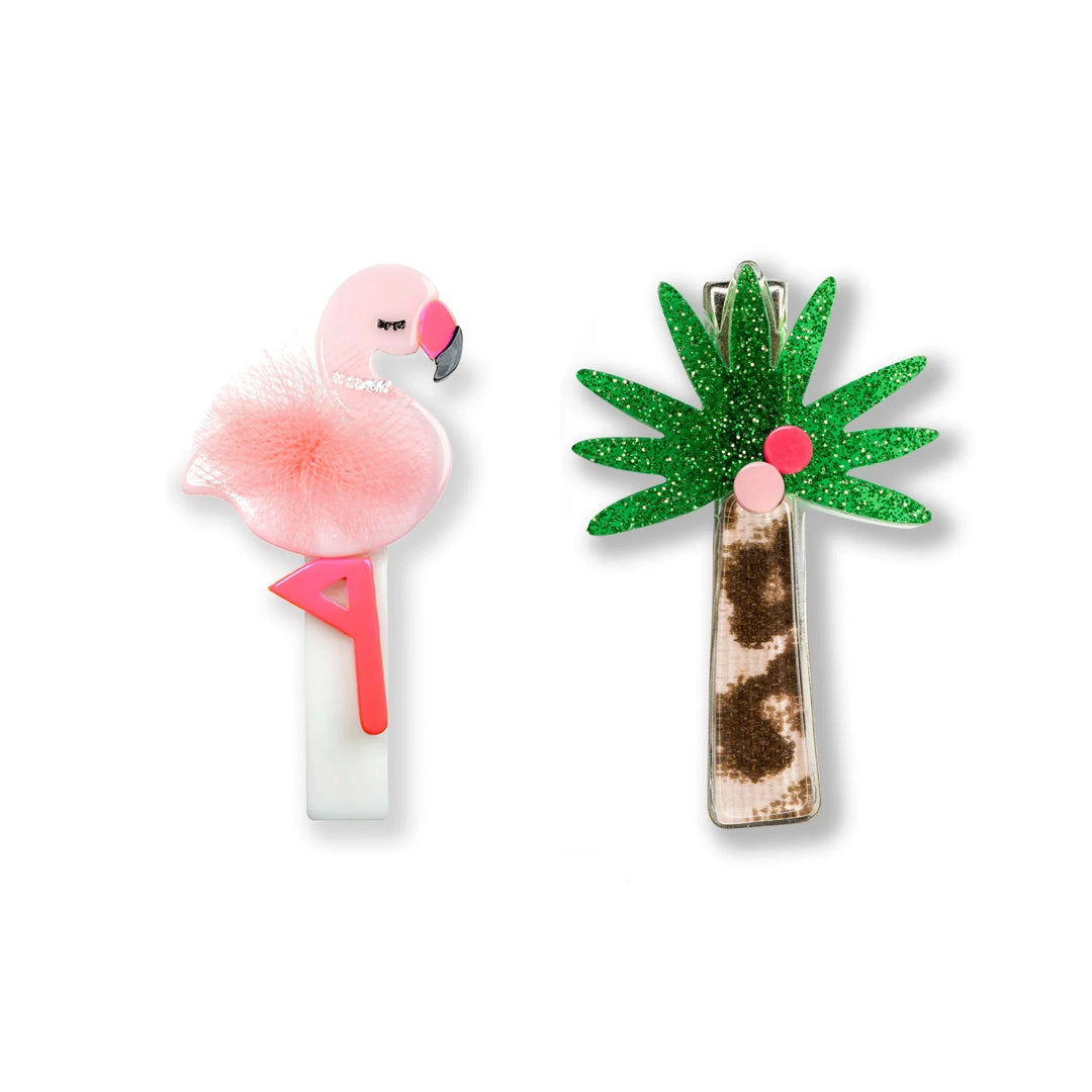Tropical Trio Flamingo Hair Clips Girl Hair Accessory Lilies and Roses 