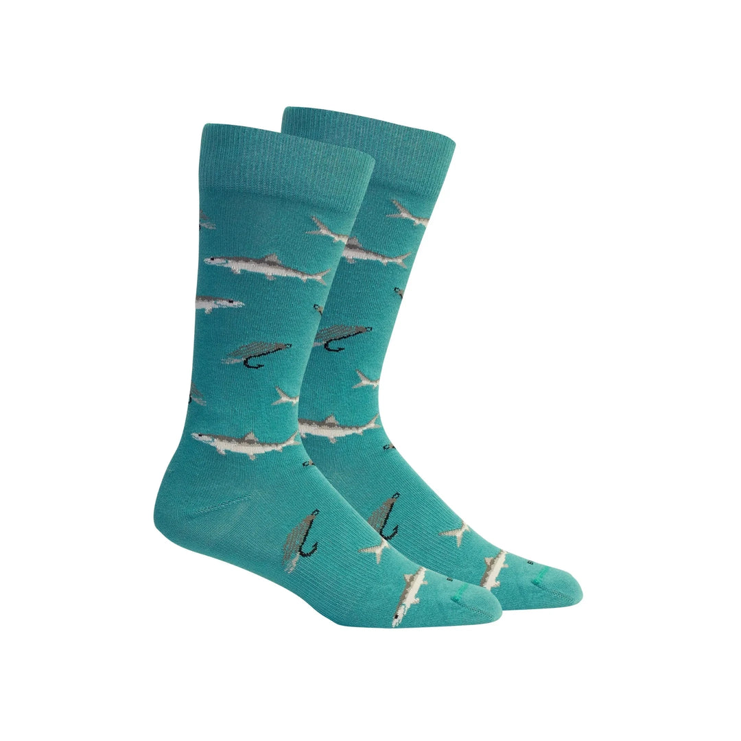 Trunk Bay- Teal Mens Socks Brown Dog 