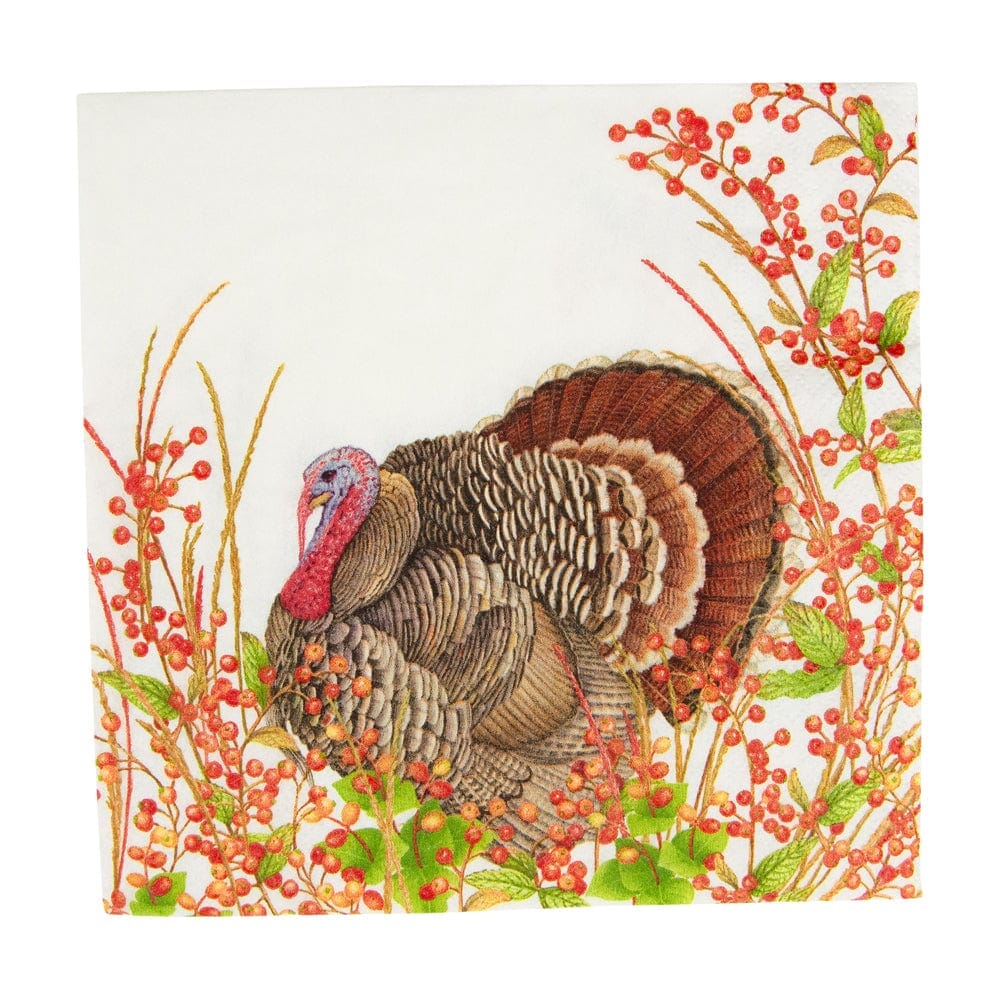 Turkey And Berries Luncheon Napkins - 20 Per Package Dinner Napkins Caspari 