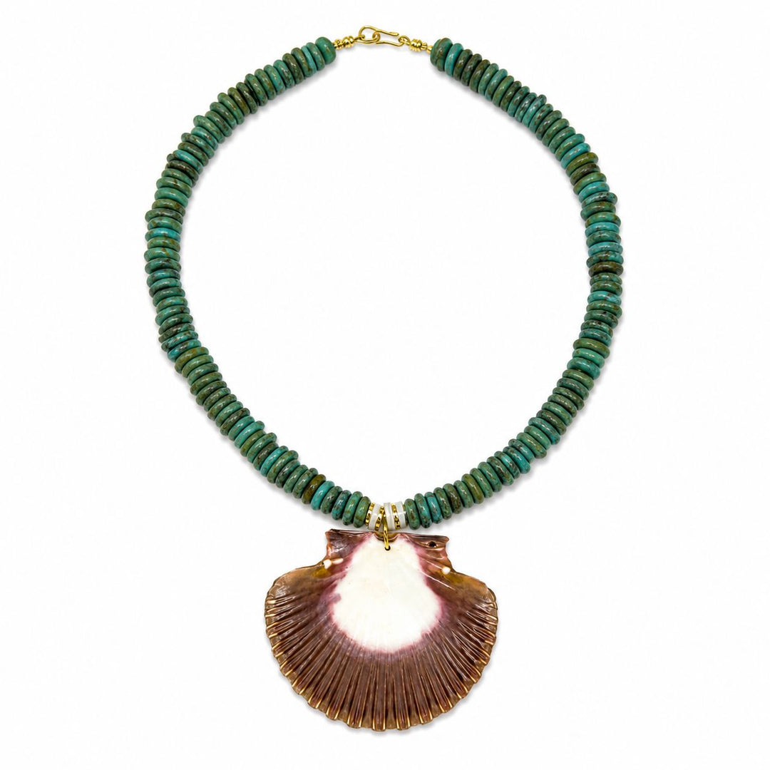 Turquoise Disc with Fan Shell Necklace Womens Necklace Bellary 