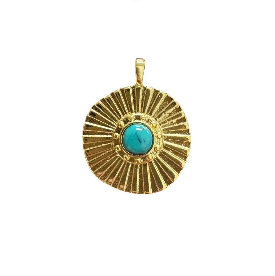 Turquoise Round Coin Necklace Charm Shiver and Duke 