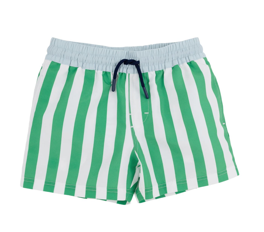 Turtle Bay Swim Trunks - Kiawah Kelly Green Stripe Boy Bathing Suit Beaufort Bonnet 