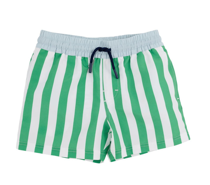 Turtle Bay Swim Trunks - Kiawah Kelly Green Stripe Boy Bathing Suit Beaufort Bonnet 