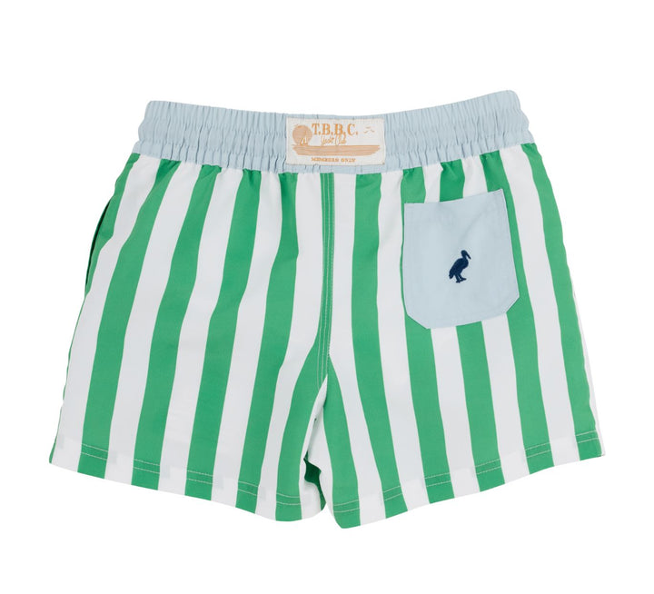 Turtle Bay Swim Trunks - Kiawah Kelly Green Stripe Boy Bathing Suit Beaufort Bonnet 