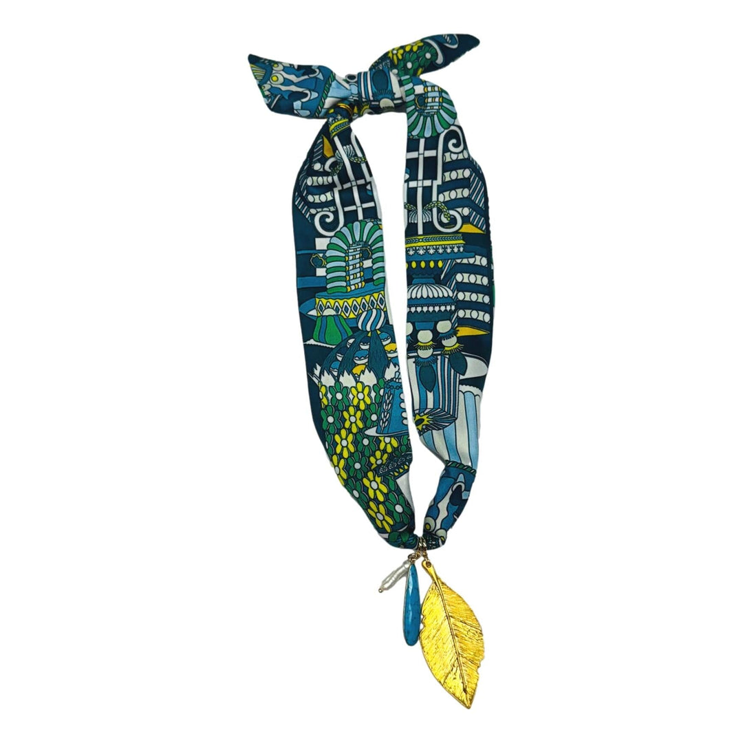 Twilly Scarf Necklace with Leaf and Accent Charms Womens Necklace Knotty Bling 