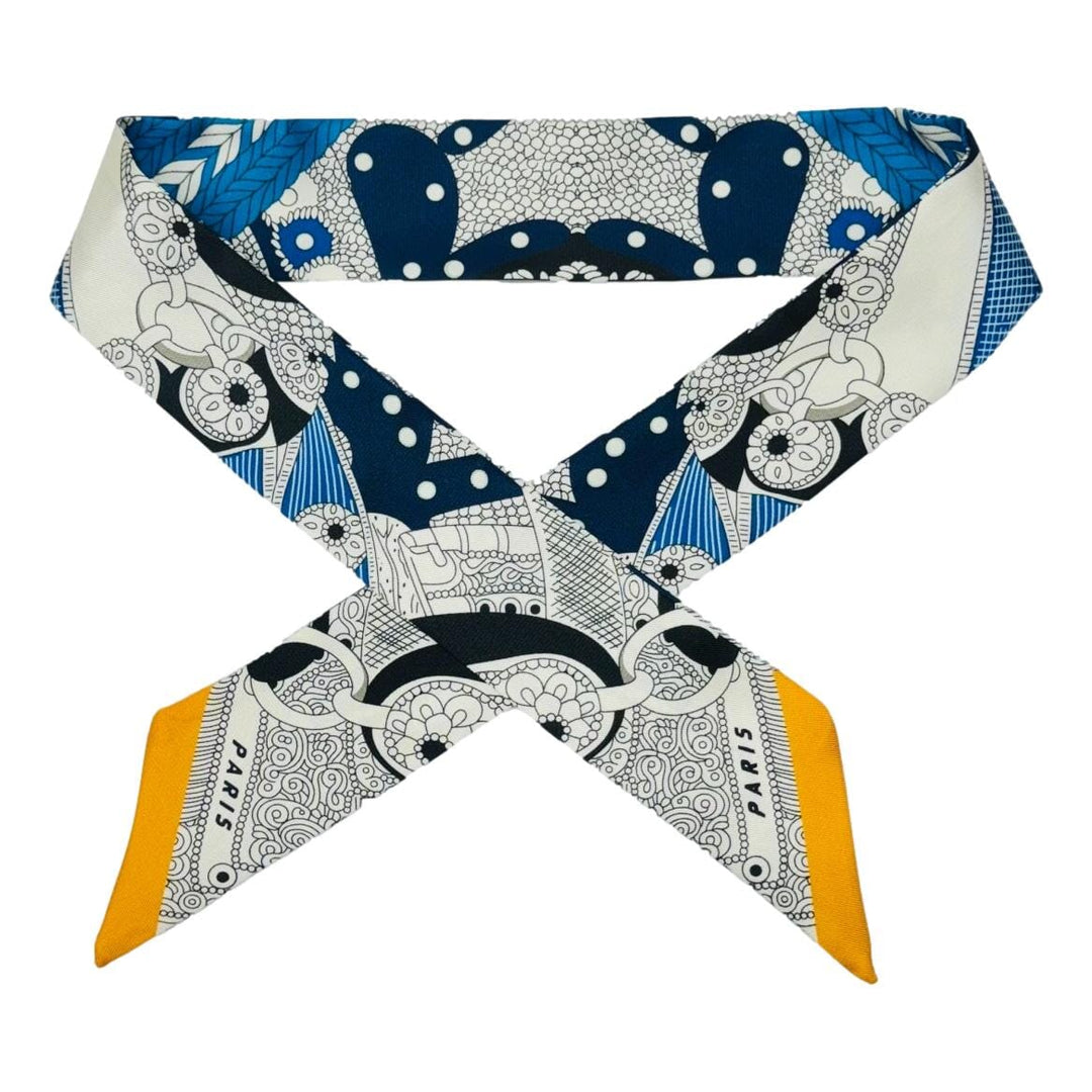 Twilly Scarves Scarf AF Design Group Navy and Gold Paris 