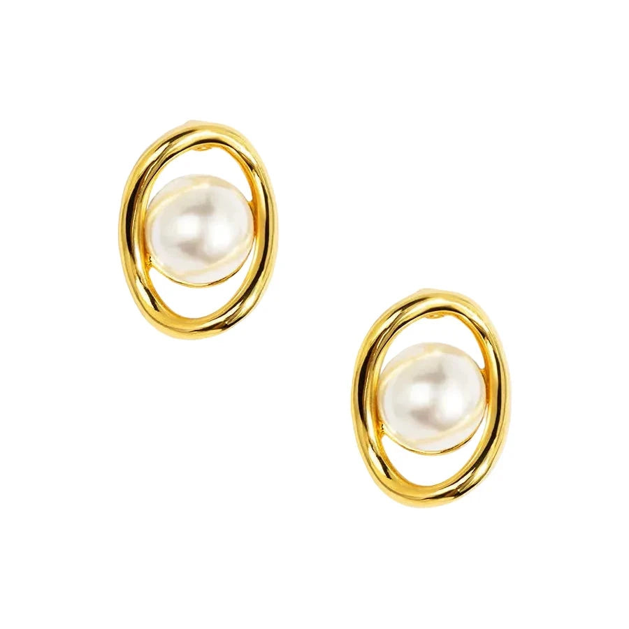 Twisted Orbit Pearl Stud Earrings Womens Earrings Vioroo 