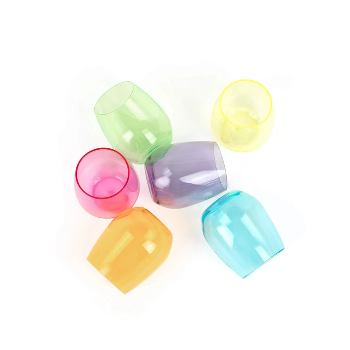 Unbreakable Stemless Wine Glasses - Bright Collection - Set of 6 Wine Glass Pop Design 