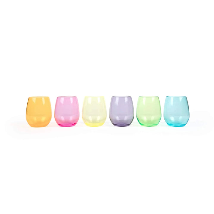 Unbreakable Stemless Wine Glasses - Bright Collection - Set of 6 Wine Glass Pop Design 