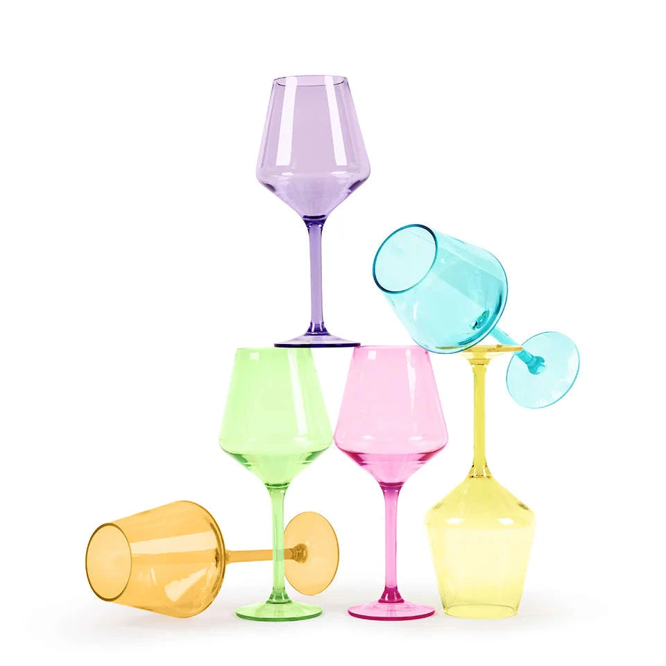 Unbreakable Stemmed Wine Glasses - Bright Collection - Set of 6 Wine Glass Pop Design 