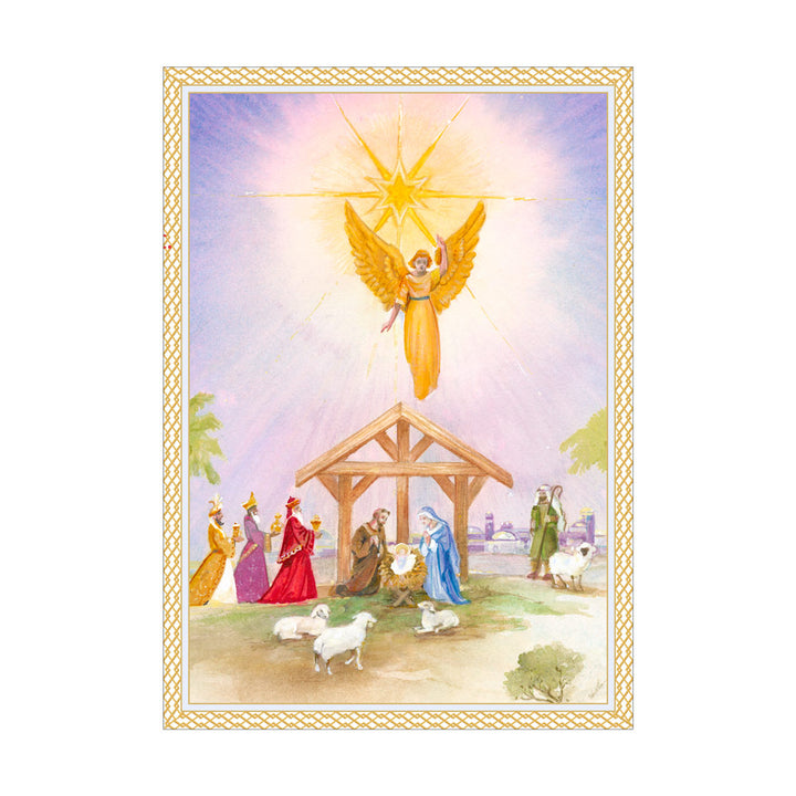 Golden Angel Nativity Small Boxed Christmas Cards - 15 Count