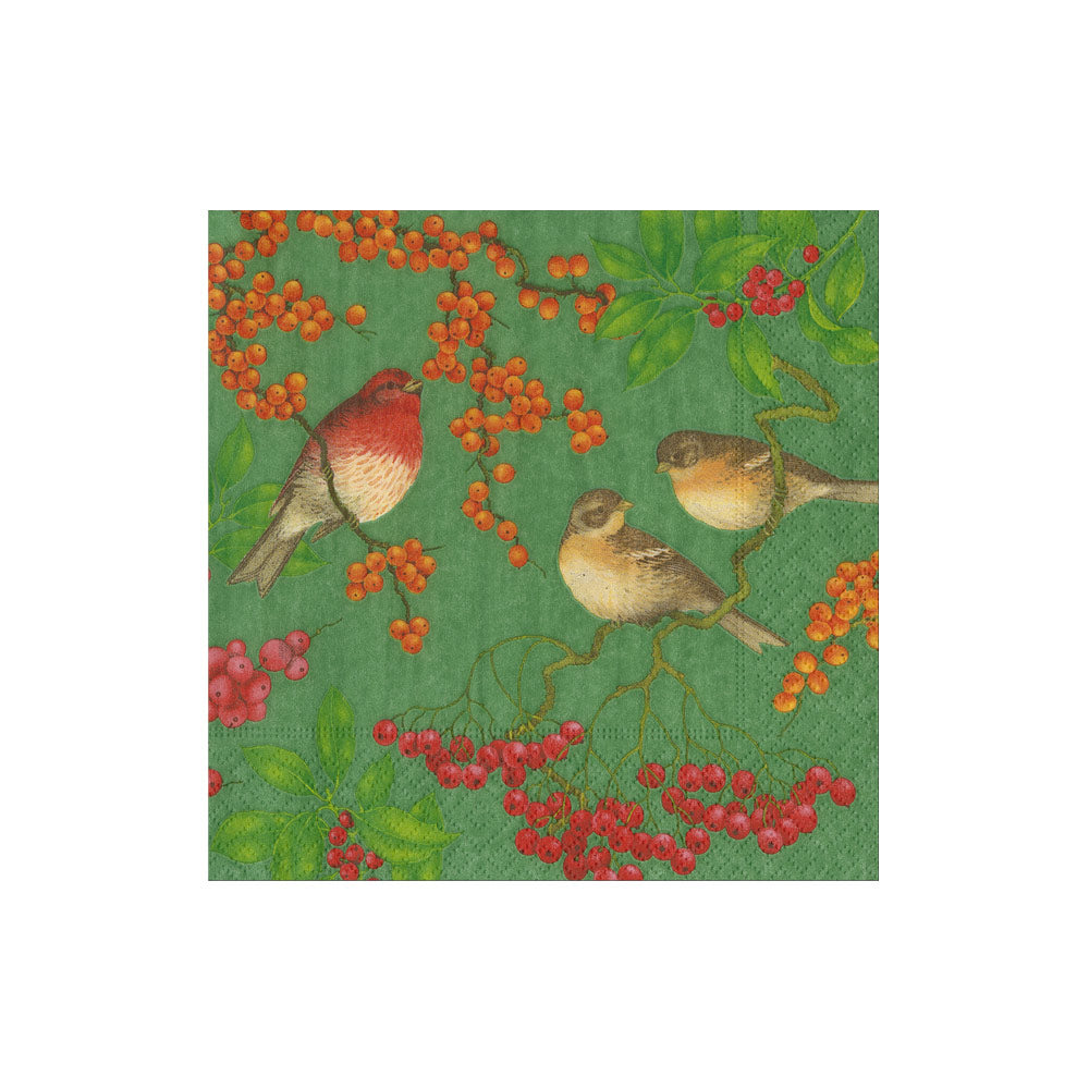 Birds And Berries Green Cocktail Napkins
