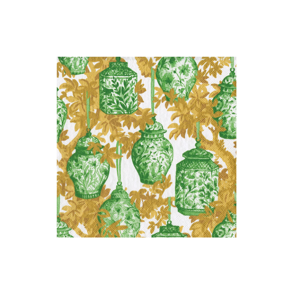 Ginger Jars Green/White Cocktail Napkins