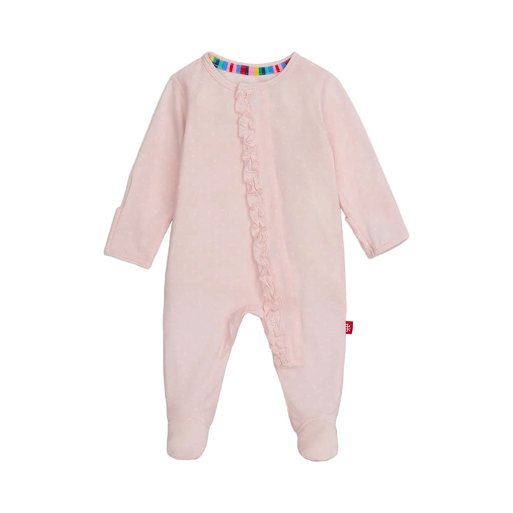 Pin Dot Pink Ruffle Placket Footie