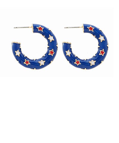 USA Flag Color Hoops Womens Earrings Golden Stella Blue 