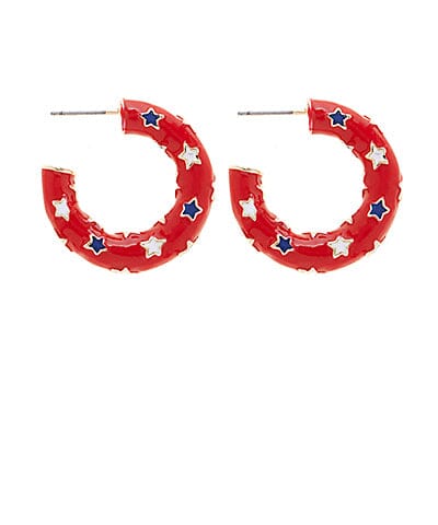 USA Flag Color Hoops Womens Earrings Golden Stella Red 