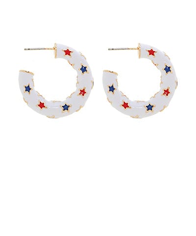 USA Flag Color Hoops Womens Earrings Golden Stella White 