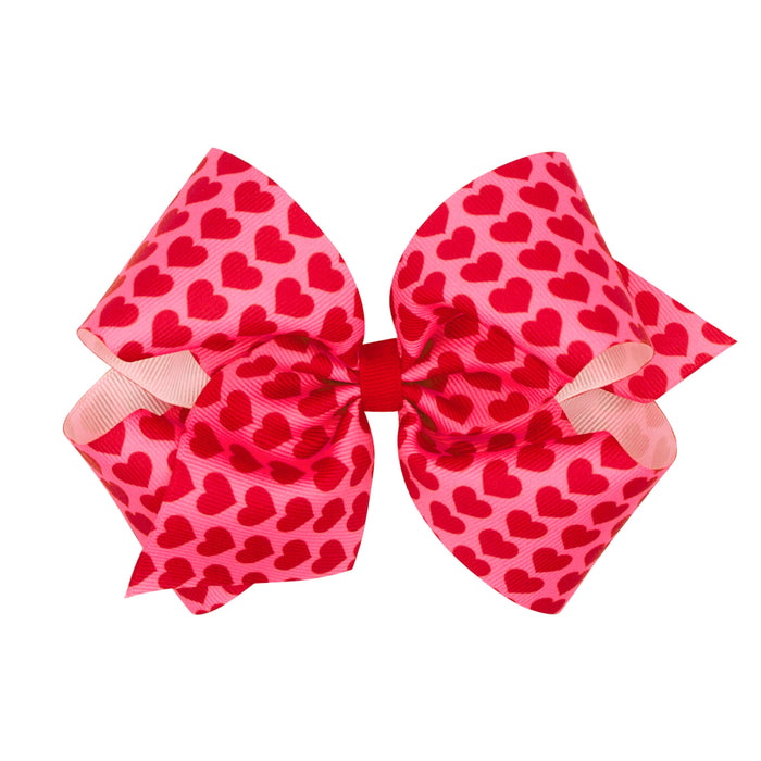 Valentine's Grosgrain Red and Pink Heart Bow Hair Bows WeeOnes King 