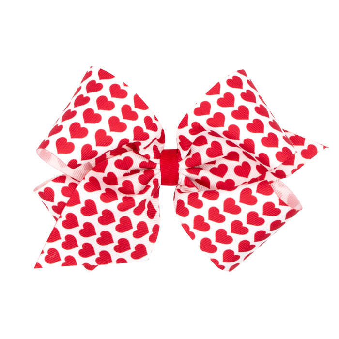 Valentine's Grosgrain White and Red Heart Bow Hair Bows WeeOnes King 