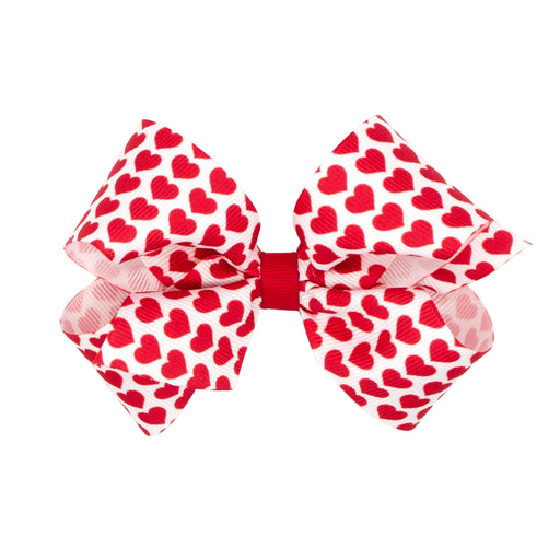 Valentine's Grosgrain White and Red Heart Bow Hair Bows WeeOnes Medium 