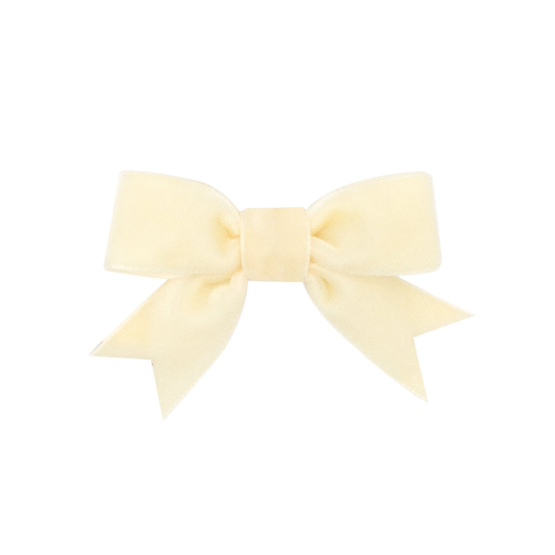Velvet Bowtie Hair Bow - Mini Hair Bow WeeOnes Ivory 