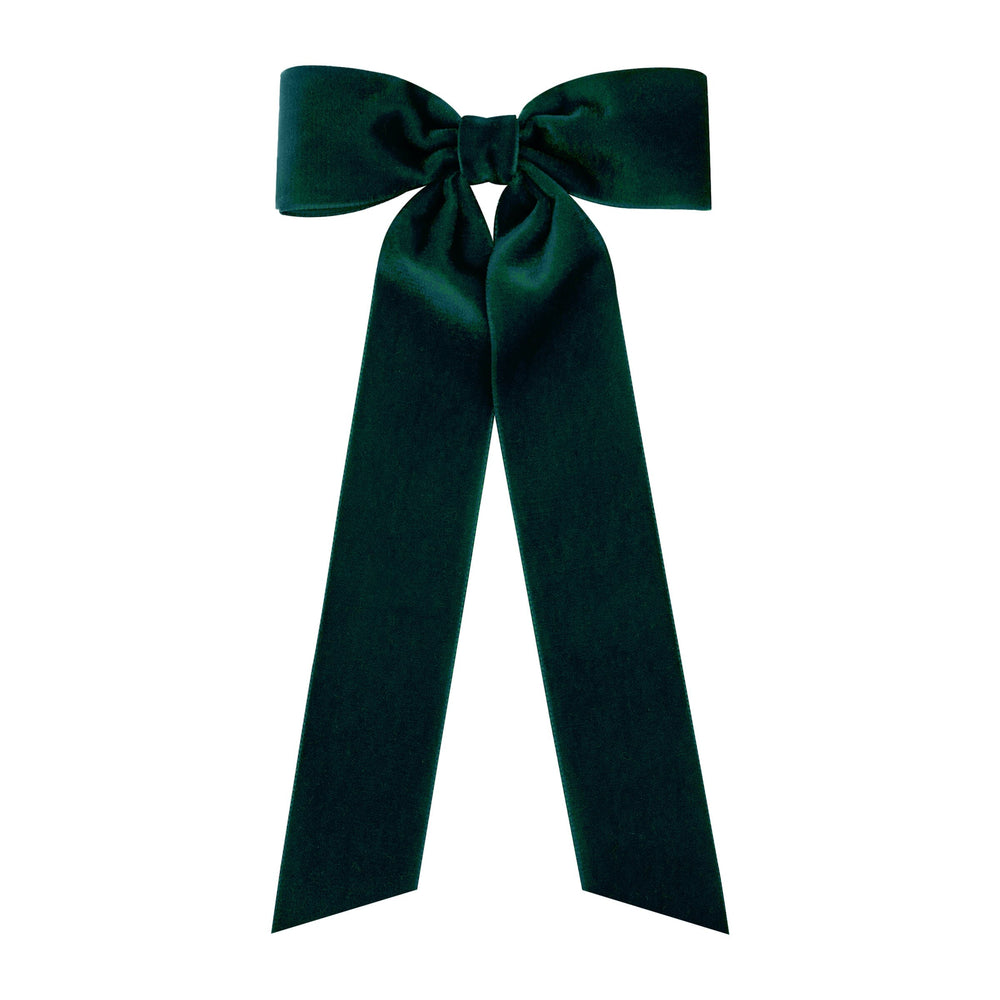 Velvet Bowtie with Plain Wrap and Streamer Tails - Medium Hair Bow WeeOnes Forest Green 