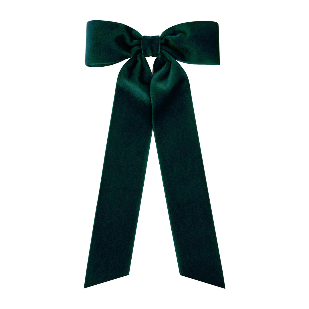 Velvet Bowtie with Plain Wrap and Streamer Tails - Medium Hair Bow WeeOnes Forest Green 