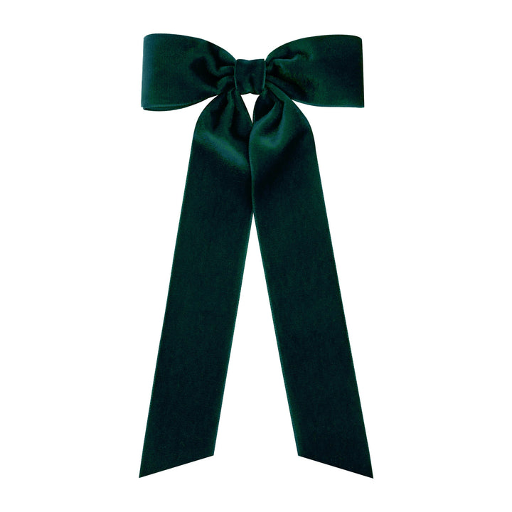 Velvet Bowtie with Plain Wrap and Streamer Tails - Medium Hair Bow WeeOnes Forest Green 