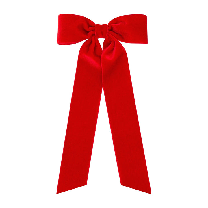 Velvet Bowtie with Plain Wrap and Streamer Tails - Medium Hair Bow WeeOnes Red 