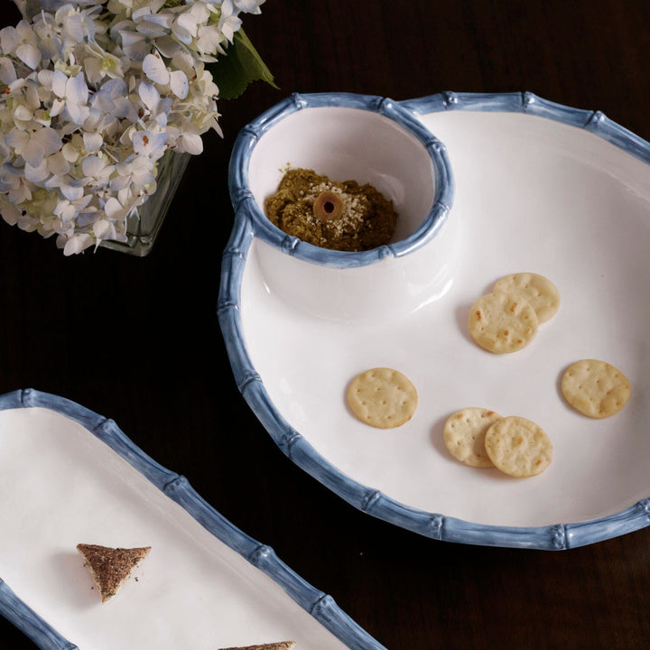 VIDA Bamboo Large Chip & Dip Bowl - Blue & White Serving Piece Beatriz Ball 