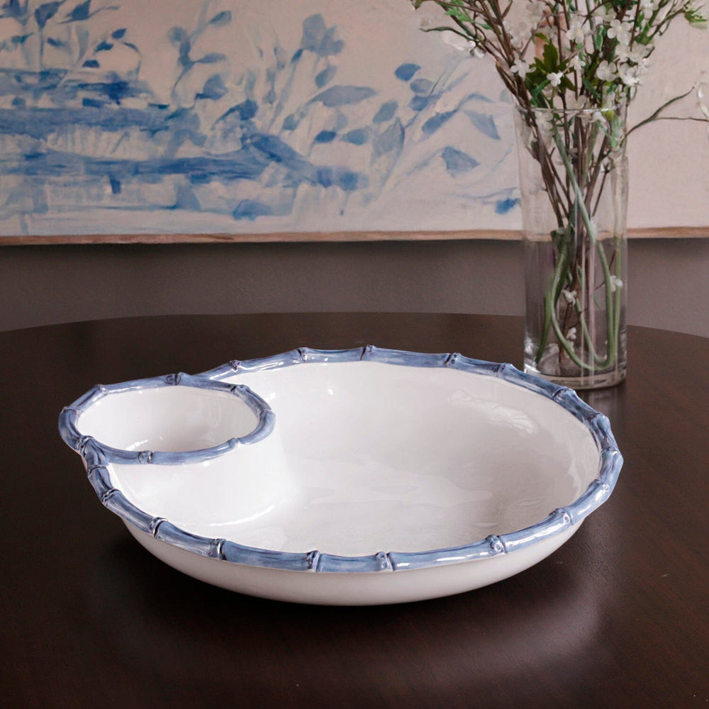 VIDA Bamboo Large Chip & Dip Bowl - Blue & White Serving Piece Beatriz Ball 