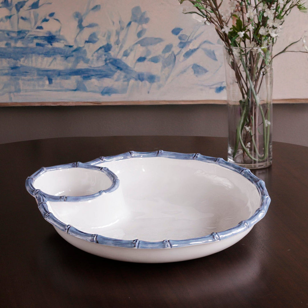 VIDA Bamboo Large Chip & Dip Bowl - Blue & White Serving Piece Beatriz Ball 