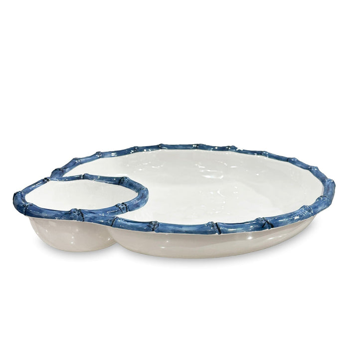 VIDA Bamboo Large Chip & Dip Bowl - Blue & White Serving Piece Beatriz Ball 