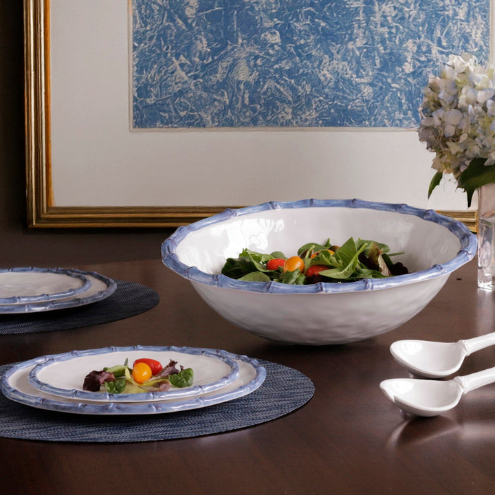 VIDA Bamboo Large Salad Bowl - White & Blue Decorative Bowl Beatriz Ball 
