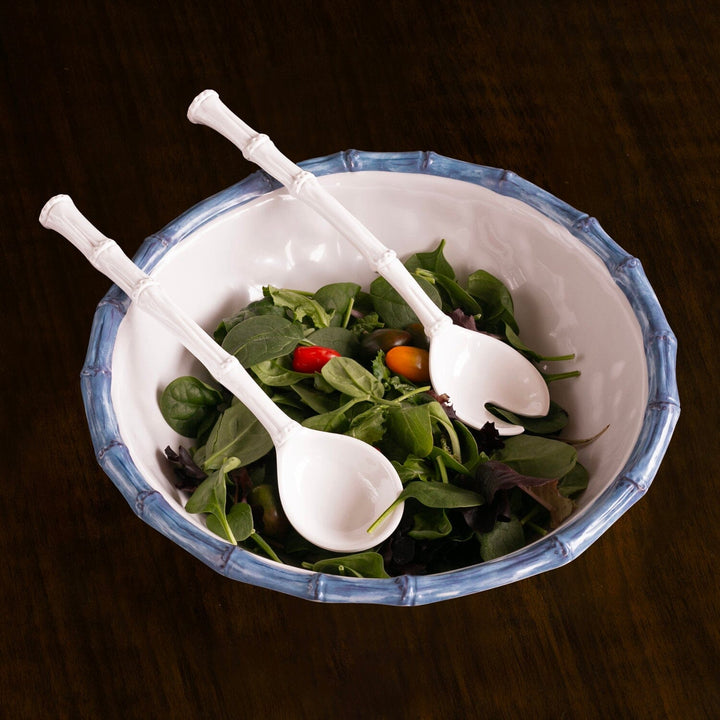 VIDA Bamboo Large Salad Bowl - White & Blue Decorative Bowl Beatriz Ball 