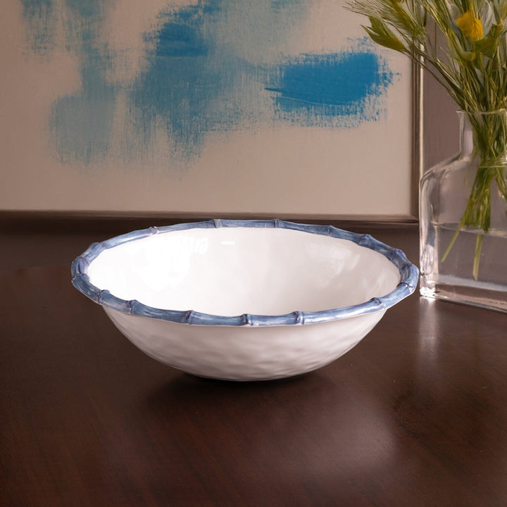 VIDA Bamboo Large Salad Bowl - White & Blue Decorative Bowl Beatriz Ball 