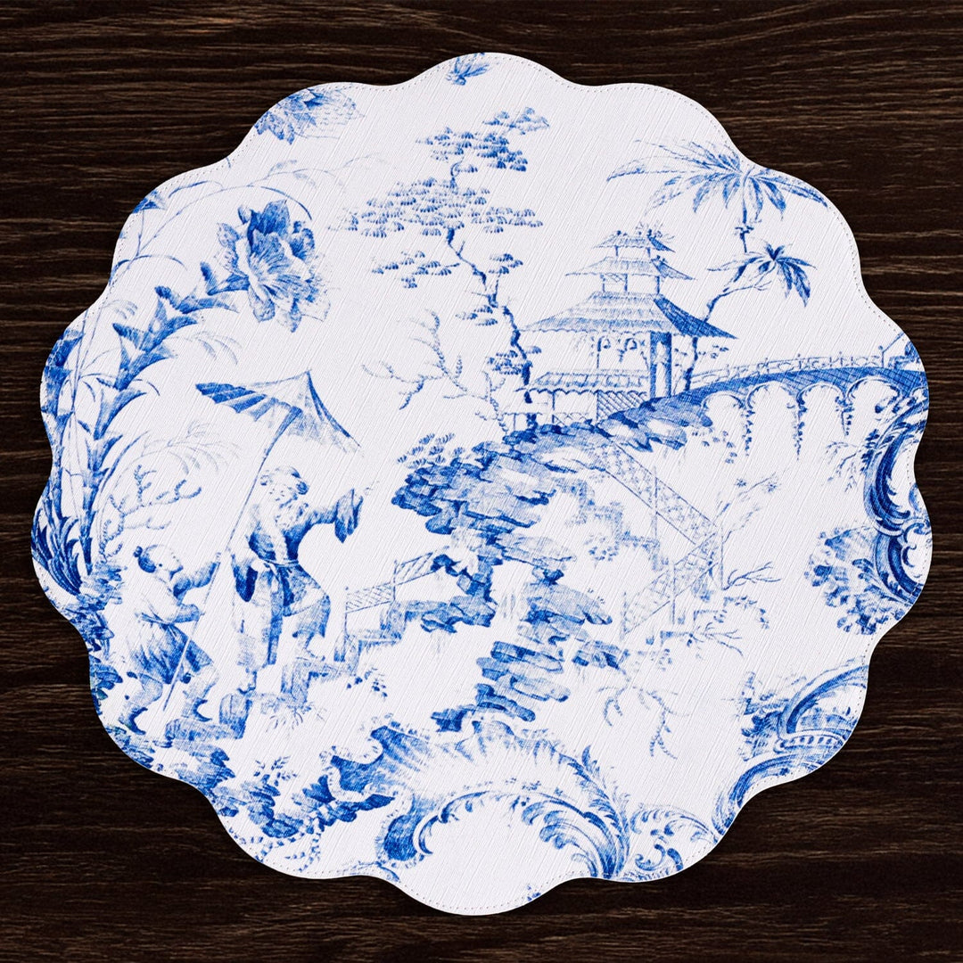 VIDA Chinoiserie Reversible Round Placemats - Blue Placemats Beatriz Ball 