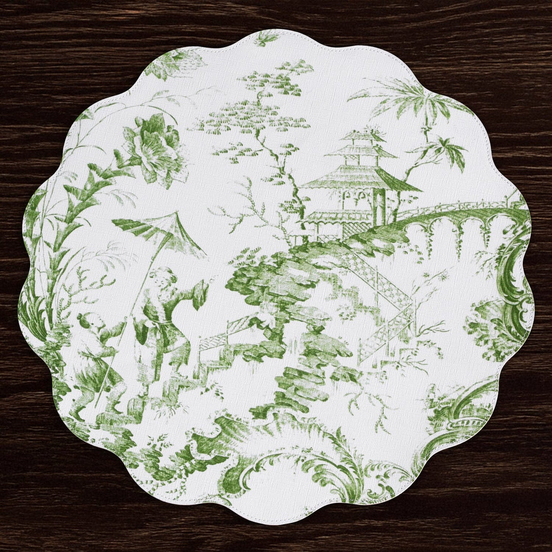 VIDA Chinoiserie Reversible Round Placemats - Green Placemats Beatriz Ball 