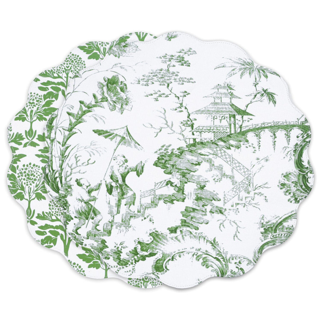 VIDA Chinoiserie Reversible Round Placemats - Green Placemats Beatriz Ball 