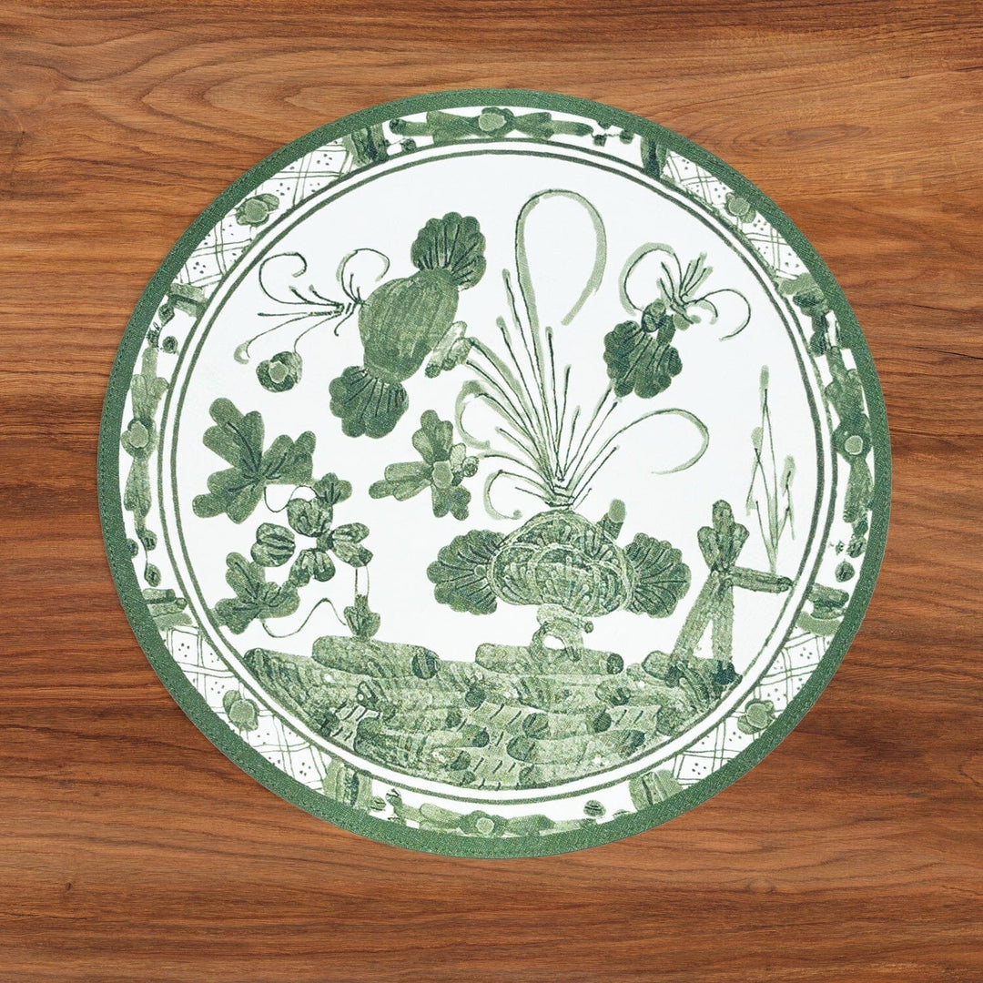 VIDA Faenza and Leopard Reversible Round Placemats - Set of 4 - White & Green Placemats Beatriz Ball 