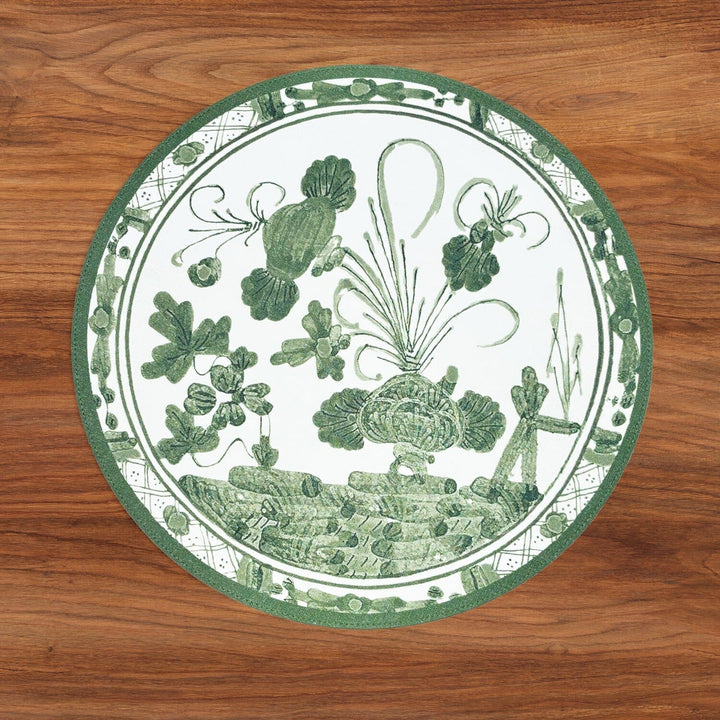 VIDA Faenza and Leopard Reversible Round Placemats - Set of 4 - White & Green Placemats Beatriz Ball 