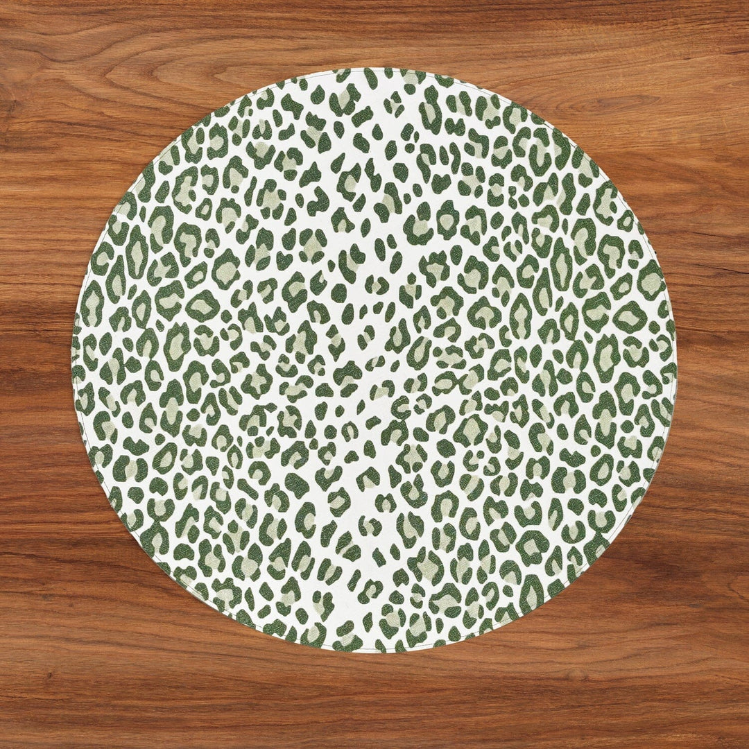 VIDA Faenza and Leopard Reversible Round Placemats - Set of 4 - White & Green Placemats Beatriz Ball 