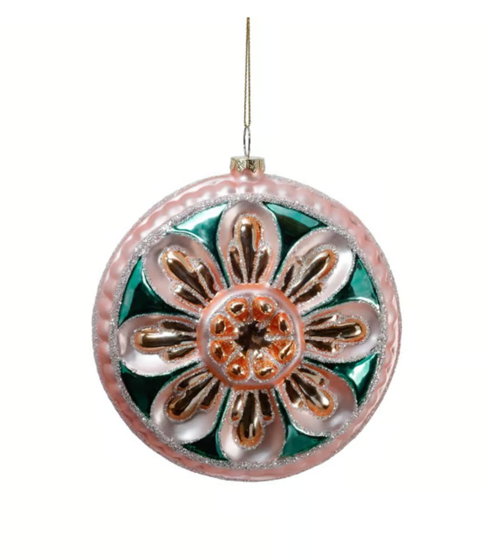Vintage Floral Glass Medallion Ornament Ornament Zodax 
