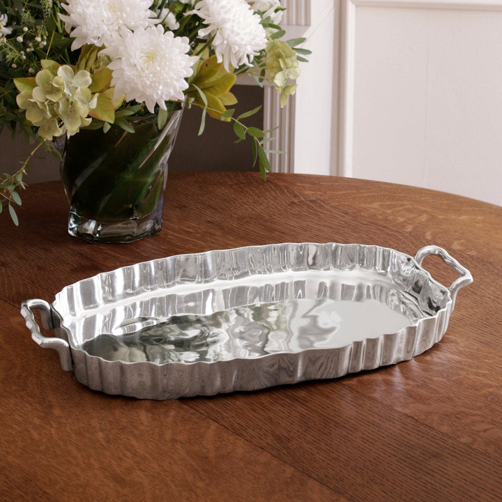 VINTAGE Fluted Oval Tray with Handles Decorative Tray Beatriz Ball 