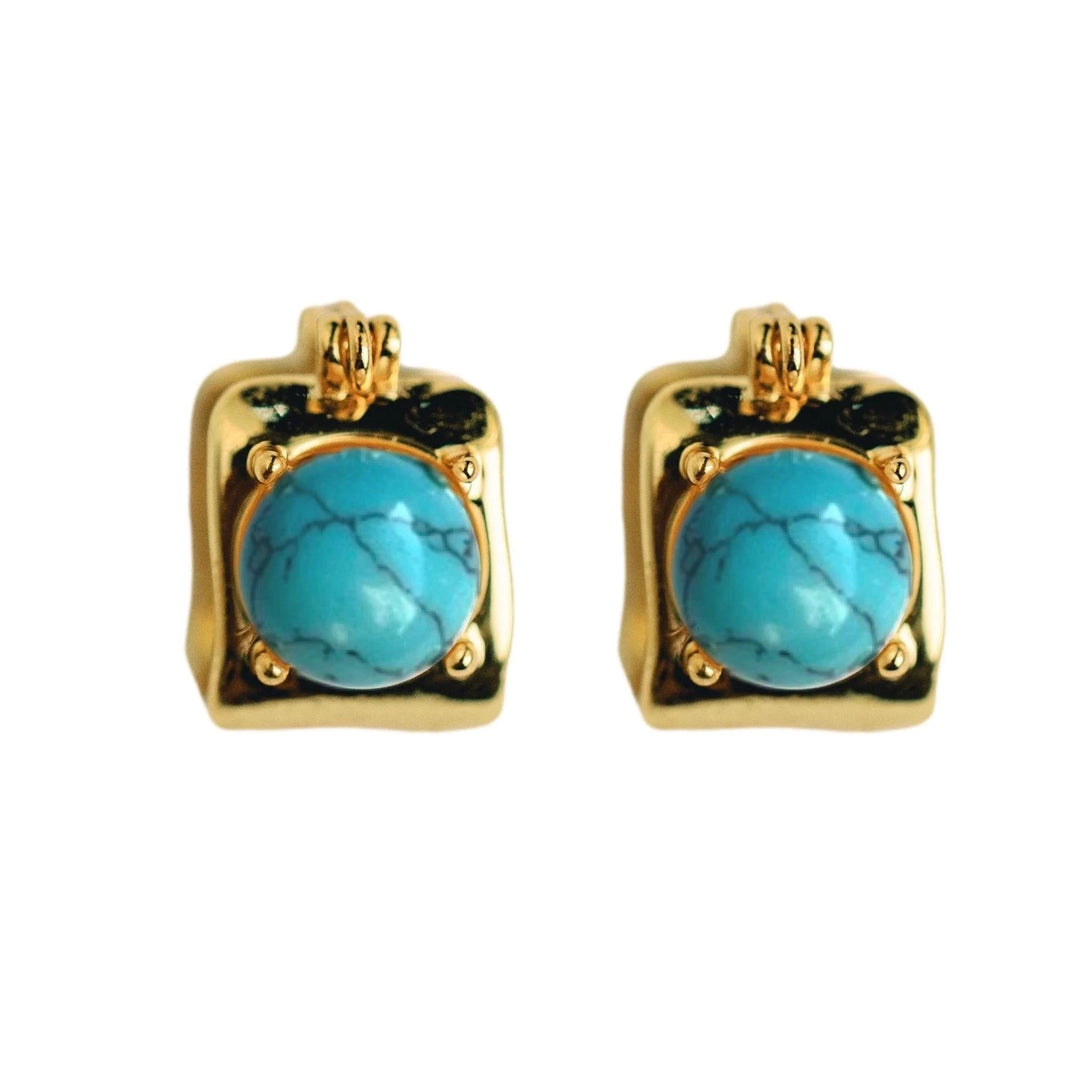Vintage Mini Square Gold and Turquoise Huggie Hoop Earrings Womens Earrings St. Armands Designs 