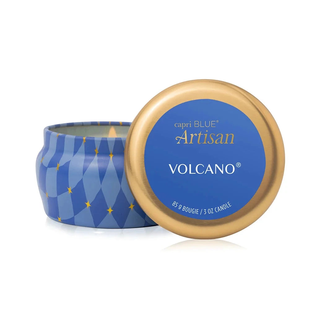 Volcano Artisan Winter Bazaar Mini Tin Candle Capri Blue 